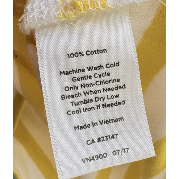 TALBOTS Striped Cotton Boat Neck Tie Sleeves Sabrina Top Yellow White M Preppy - Picture 8 of 10